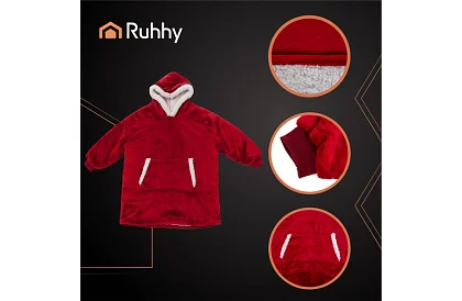 Nagy oversize kapucnis pulóver – piros takaró