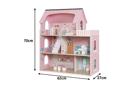 Fából házikó a babák számára LED világítással + bútorok és kiegészítők