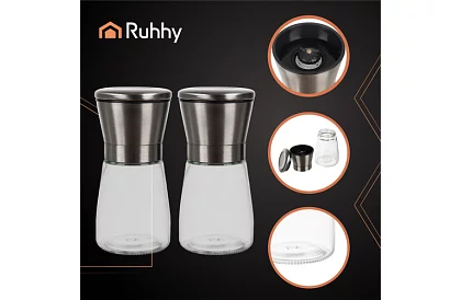 Kézi üveg fűszermalmok – 2 darabos készlet