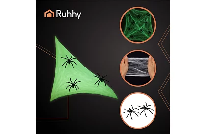 Halloweeni világító pókháló 20 pókhal