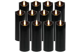 LED fekete gyertyák lánghatással 15 x 5 cm – 12 darabos készlet