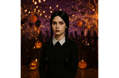 Hosszú fekete paróka fonatokkal - Wednesday