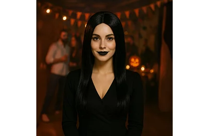 Hosszú fekete paróka fonatokkal - Wednesday