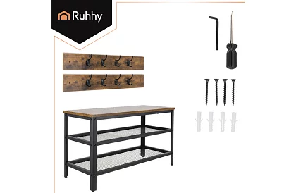 Előszoba fal - cipőtartó + 2 polc akasztókkal