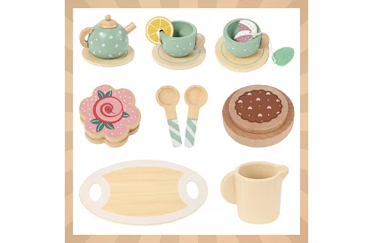 Fa fából készült teáskészlet – zöld