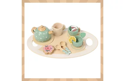 Fa fából készült teáskészlet – zöld