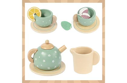 Fa fából készült teáskészlet – zöld