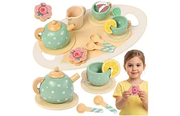 Fa fából készült teáskészlet – zöld