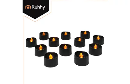 LED fekete gyertyák lánghatással 3,6 × 3 cm – 12 darabos készlet