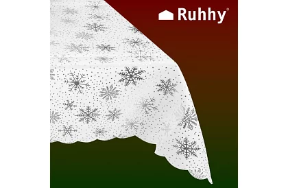 Asztalterítő hópehely mintával 180 x 140 cm – fehér-ezüst