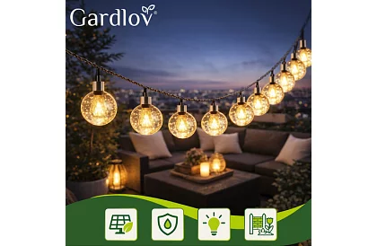 Dekoratív kültéri napenergiás lánc Balls – 10 méter, meleg fehér