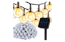 Dekoratív kültéri napenergiás lánc Balls – 10 méter, meleg fehér