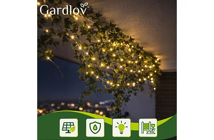 Dekoratív kültéri napenergiás lánc 15 méter – meleg fehér