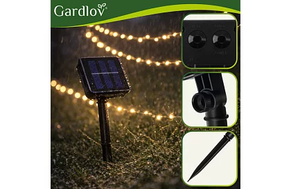 Dekoratív kültéri napenergiás lánc 15 méter – meleg fehér