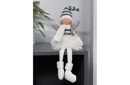 Karácsonyi ülő fehér tündér szárnyakkal – 32 cm