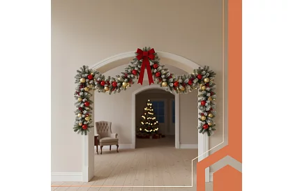 Karácsonyi sűrű lánc - zöld-fehér girland 270 cm