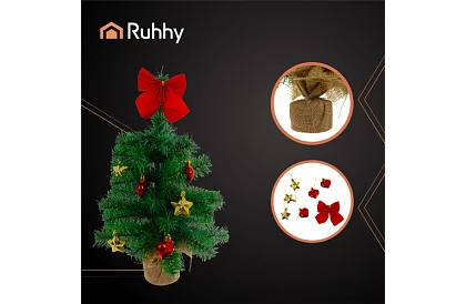 Kis műanyag karácsonyfa 45 cm – díszített