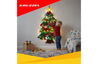 Gyapjú karácsonyfát a falra LED világítással