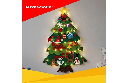 Gyapjú karácsonyfát a falra LED világítással