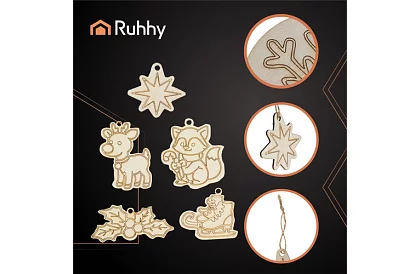 Fából készült karácsonyi díszek kiegészítéshez 24 db