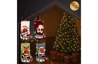 Karácsonyi díszes zoknik - 4 darab különböző mintával