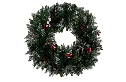 Dekoratív havas koszorú az ajtóra