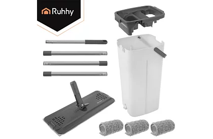 Gyakorlati lapos mop + 8,5 literes vödör – kétkamrás tartozékokkal