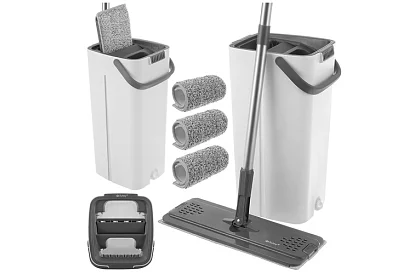 Gyakorlati lapos mop + 8,5 literes vödör – kétkamrás tartozékokkal