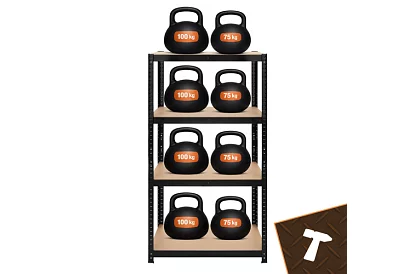 Raktározási fekete fém polc, 4 polc - 150x75x30 cm