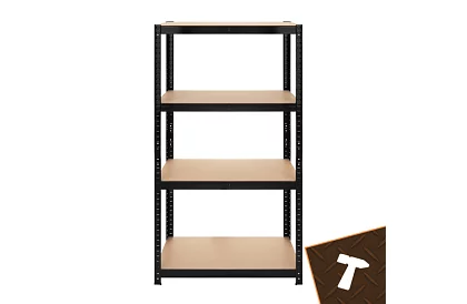 Raktározási fekete fém polc, 4 polc - 150x75x30 cm