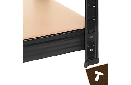 Raktározási fekete fém polc, 4 polc - 150x75x30 cm