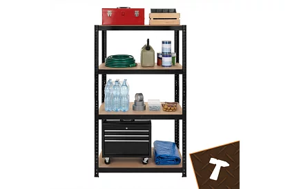 Raktározási fekete fém polc, 4 polc - 150x75x30 cm