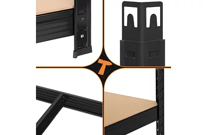 Raktározási fekete fém polc, 4 polc - 150x75x30 cm