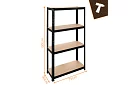 Raktározási fekete fém polc, 4 polc - 150x75x30 cm