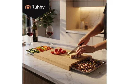 Bambusz vágódeszka kihúzható edényekkel