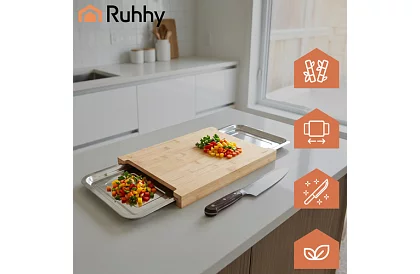 Bambusz vágódeszka kihúzható edényekkel
