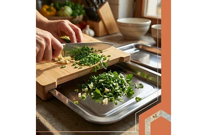 Bambusz vágódeszka kihúzható edényekkel