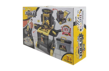 Gyermek műhely 3 az 1-ben, szerszámos kocsi - 59 darab