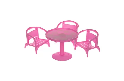 Háromszintes babaház erkélyes + baba + 22 darab bútor