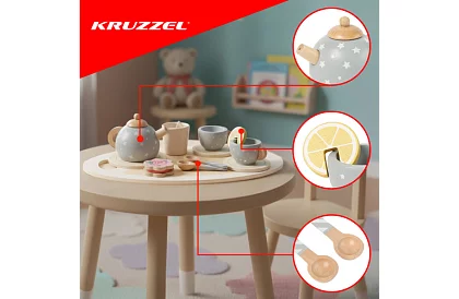 Fa fából készült teáskészlet – szürke