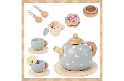 Fa fából készült teáskészlet – szürke