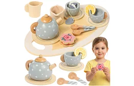 Fa fából készült teáskészlet – szürke