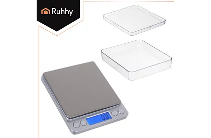 Pontosan 0,1g - 2000g LCD mérleg + 2 tálcával