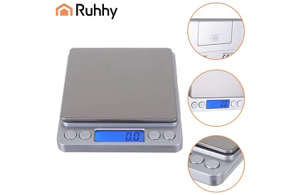 Pontosan 0,1g - 2000g LCD mérleg + 2 tálcával