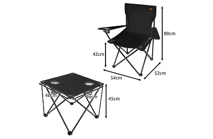 Kemping készlet, fekete - horgász asztal + két szék