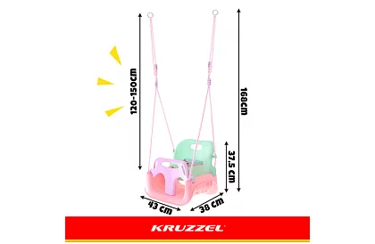 Gyermek színes hinta 3 az 1-ben - 30 kg-ig - rózsaszín-zöld