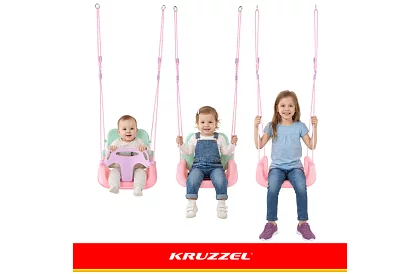 Gyermek színes hinta 3 az 1-ben - 30 kg-ig - rózsaszín-zöld