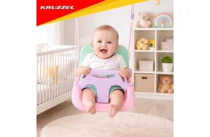 Gyermek színes hinta 3 az 1-ben - 30 kg-ig - rózsaszín-zöld