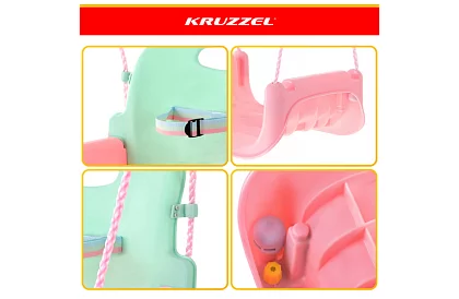 Gyermek színes hinta 3 az 1-ben - 30 kg-ig - rózsaszín-zöld