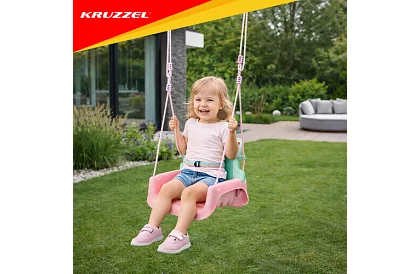 Gyermek színes hinta 3 az 1-ben - 30 kg-ig - rózsaszín-zöld